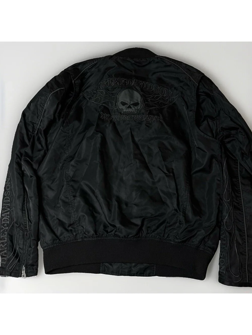 Harley-Davidson Men's Bomber Jacket L Black Skull Flames Embroidered Size Large